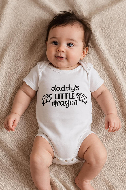 Daddy's Little Dragon Baby Vest, Funny Gothic Baby Grow, Alternative Baby Clothes, Cute Fantasy Bodysuit, Geeky Baby Gift UK