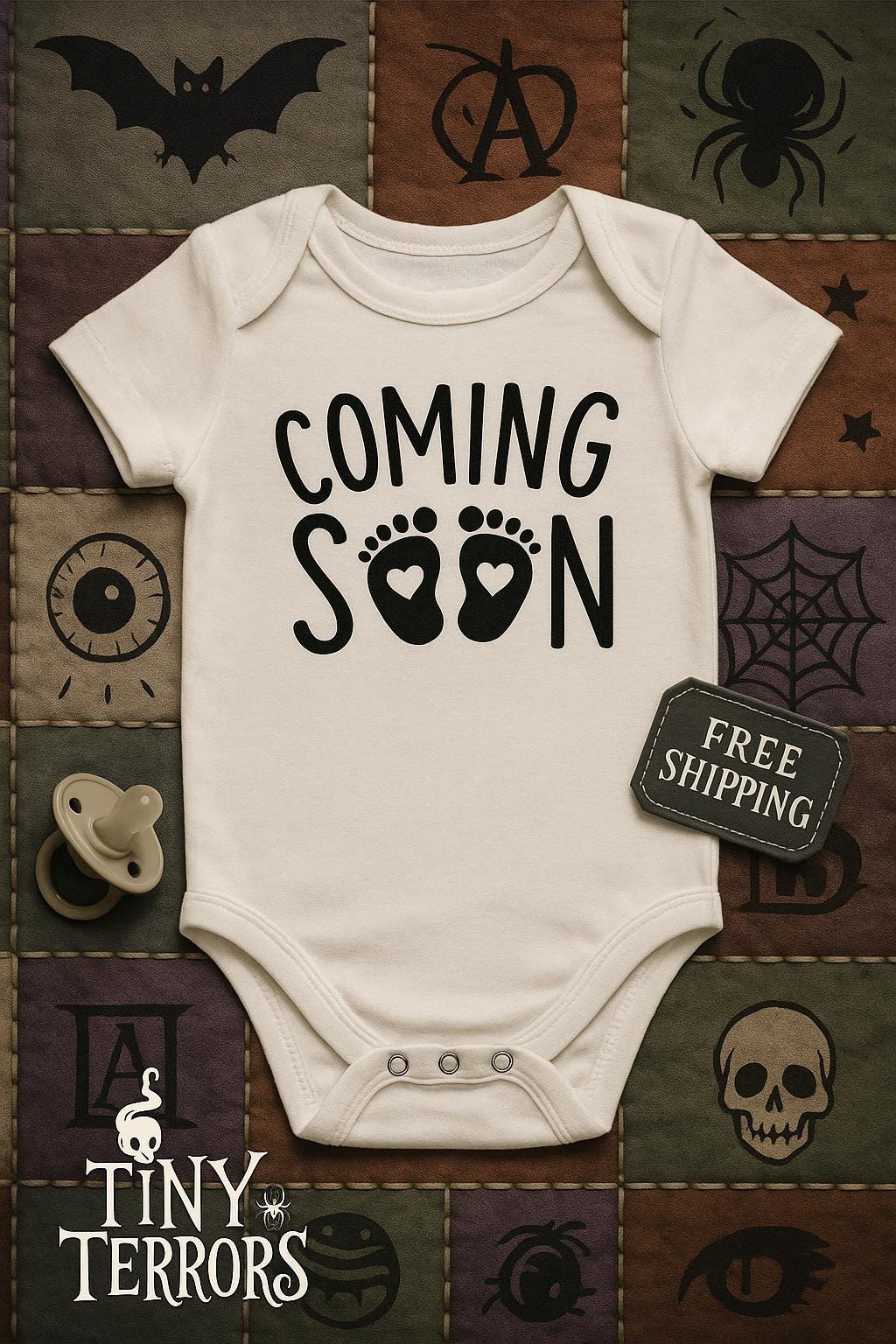 Coming Soon Baby Vest – Pregnancy Announcement Baby Grow – Funny Gender Neutral Reveal Gift – Tiny Terrors Gothic Baby Clothes
