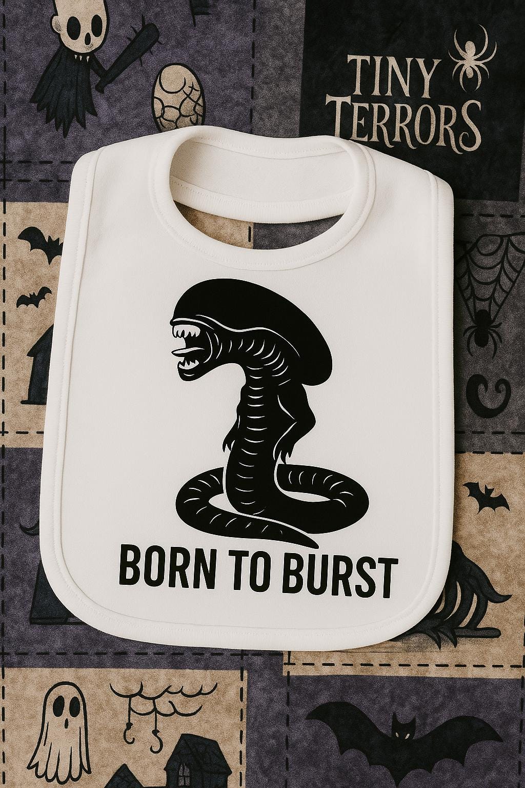 Alien Baby Gift Box | Sci Fi Baby Shower Present | Horror Themed Newborn Gift Set | Handmade Baby Vest Bib Bottle | UK Only