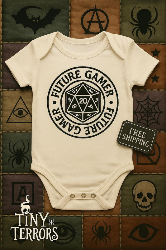 Future Gamer Baby Vest – D20 Dice Baby Grow – Funny Gamer Gift for New Parents – Nerdy Baby Clothes – Tiny Terrors Gaming Vest