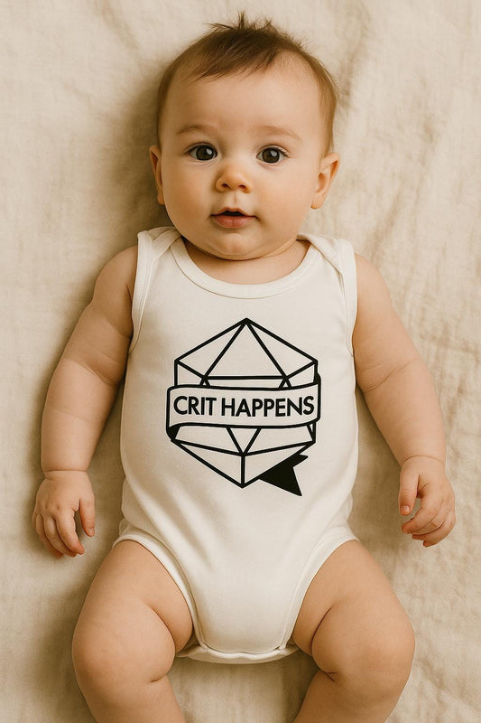 Crit Happens Baby Vest – Funny DnD Baby Gift | Tabletop Gamer Newborn Bodysuit | Geek Baby Shower Present | Tiny Terrors