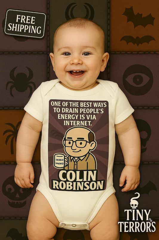Colin Robinson Baby Vest | Funny Energy Vampire Baby Gift | WWDITS Baby Grow | Geeky Goth Baby Shower Present | Tiny Terrors Vest