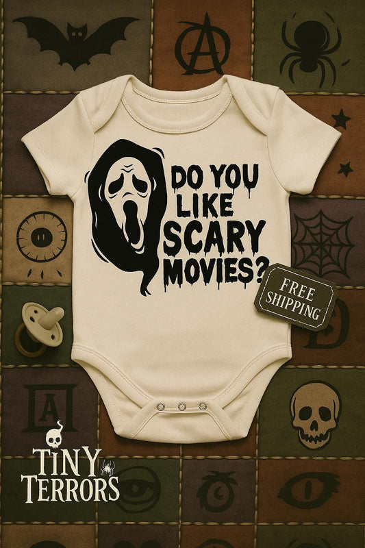 Do You Like Scary Movies Baby Vest – Horror Movie Baby Grow | Ghostface Inspired Gift | Funny Spooky Baby Clothes | Tiny Terrors