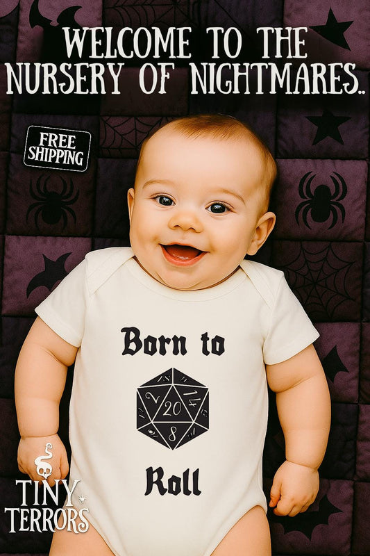 Born to Roll Baby Vest | D20 Dice RPG Baby Grow for DnD Parents | Geeky Baby Shower Gift | Tiny Terrors Fantasy Outfit | Free UK Shipping