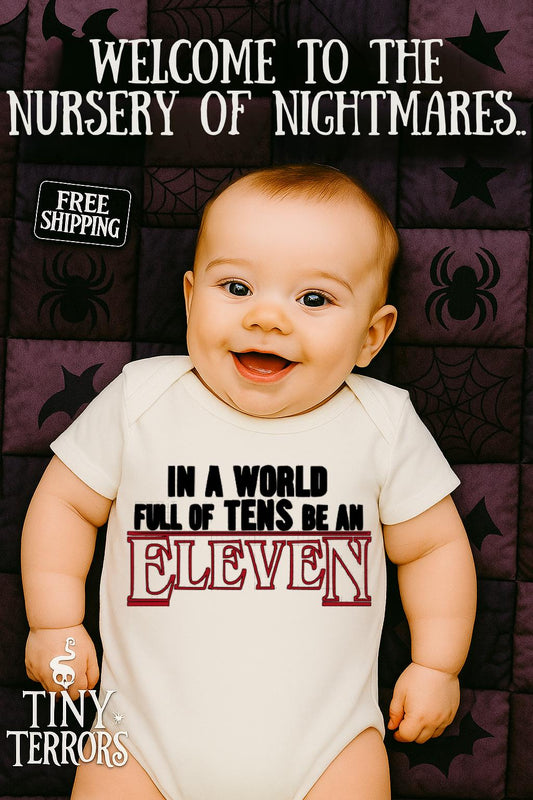 Be an Eleven Baby Vest | Stranger Things Baby Grow | Funny Retro Fan Gift for Geeky Parents | Tiny Terrors Outfit | Free UK Shipping