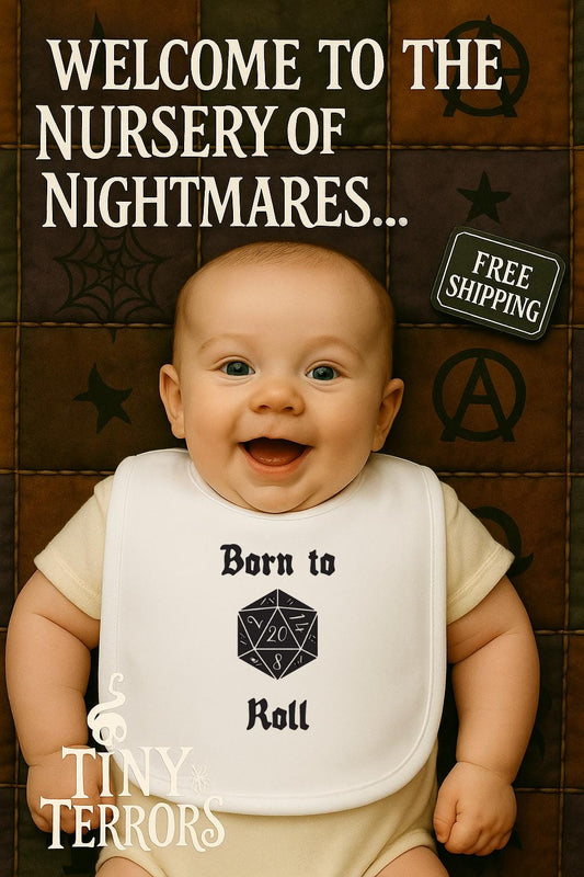Born to Roll Baby Gift Set – DnD Vest and Bib by Tiny Terrors, RPG Baby Clothes | Funny Dice Bib | Nerdy Newborn Gift | Handmade in UK