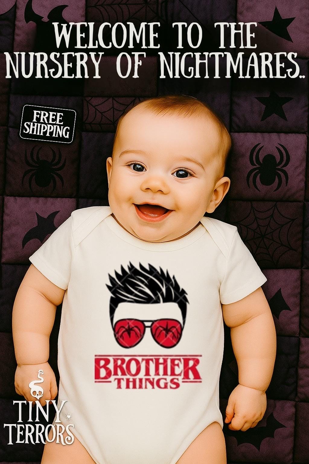 Brother Things (Spiked Hair Design) Brother Things Baby Vest and Bib Gift Set – Funny Retro Horror Baby Clothes – Demogorgon Parody Gift