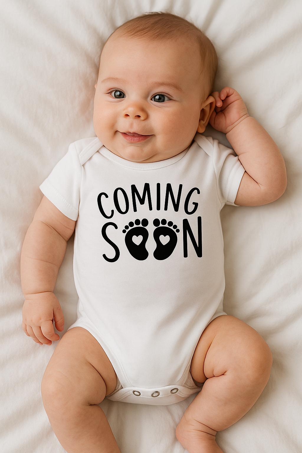 Coming Soon Baby Vest – Pregnancy Announcement Baby Grow – Funny Gender Neutral Reveal Gift – Tiny Terrors Gothic Baby Clothes