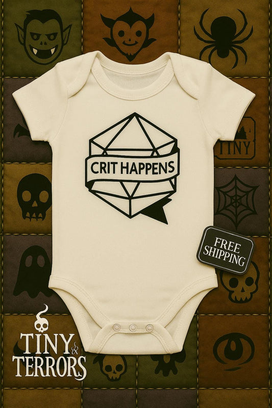 Crit Happens Baby Vest – Funny DnD Baby Gift | Tabletop Gamer Newborn Bodysuit | Geek Baby Shower Present | Tiny Terrors