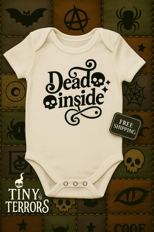 Dead Inside Baby Vest – Funny Goth Baby Gift | Spooky Baby Bodysuit for Halloween | Alternative Baby Clothes | Tiny Terrors