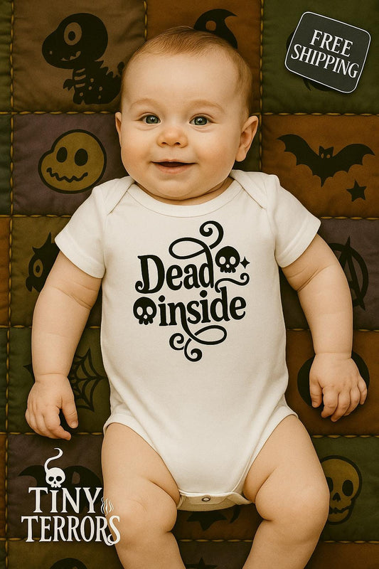 Dead Inside Baby Vest – Funny Goth Baby Gift | Spooky Baby Bodysuit for Halloween | Alternative Baby Clothes | Tiny Terrors