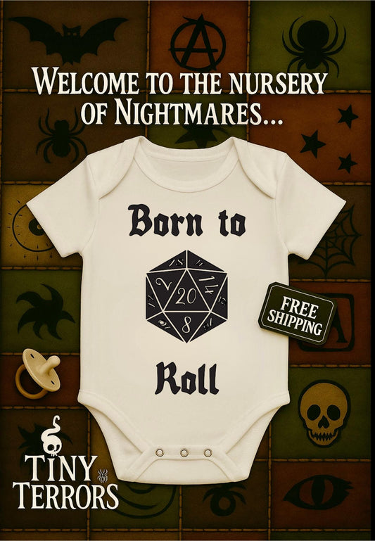 Born to Roll Baby Vest | D20 Dice RPG Baby Grow for DnD Parents | Geeky Baby Shower Gift | Tiny Terrors Fantasy Outfit | Free UK Shipping