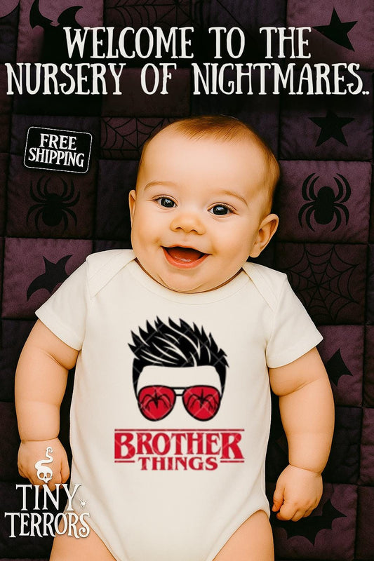 Brother Things Baby Vest | Stranger Things Brother Parody | Funny Baby Grow for Siblings | Tiny Terrors Gift | Free UK Shipping