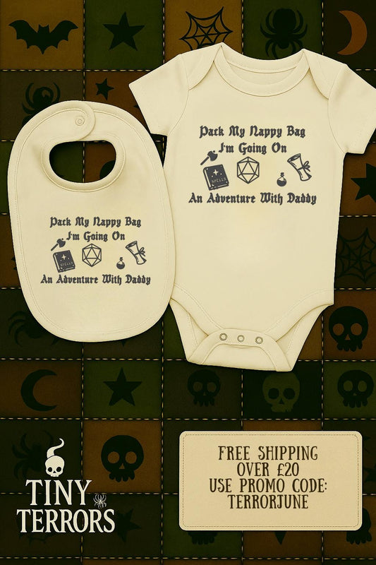 Adventure With Daddy (DnD Theme), Adventure With Daddy Baby Vest and Bib Set – DnD-Inspired Baby Clothes – Geeky Newborn Gift for DnD