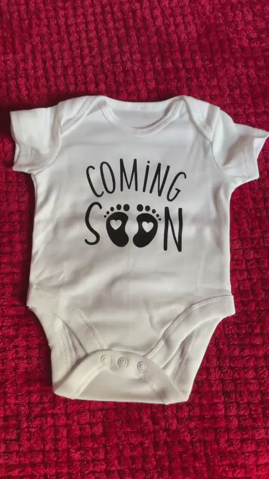 Coming Soon Baby Vest – Pregnancy Announcement Baby Grow – Funny Gender Neutral Reveal Gift – Tiny Terrors Gothic Baby Clothes