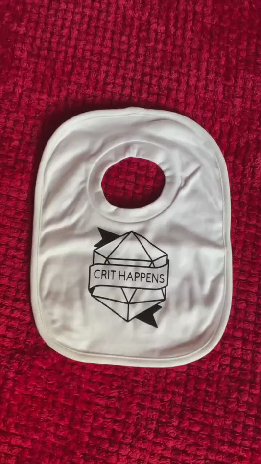 Crit Happens Baby Bib – Funny DnD Baby Gift | Nerdy Newborn Bib | Tabletop Gamer Baby Shower Present | Tiny Terrors